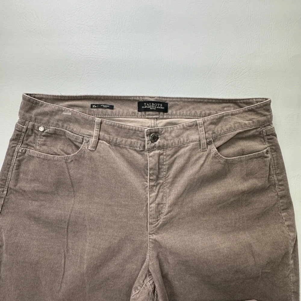 Talbots Flawless Five-Pocket Corduroy Pants Taupe Brown Straight Curvy 16 Petite